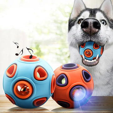 Sound Activated Glow-in-the-Dark Two Dog Toys, one blue and one orange