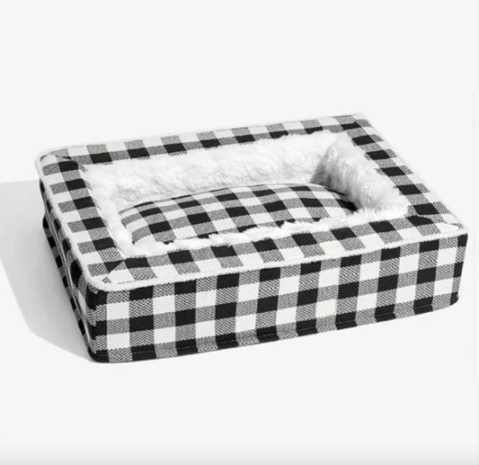 Classic Plaid Pet Bed with black and white checkered pattern